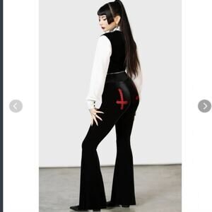 Killstar x Twin Temple Size S Scarlet Flame Flares Flare Pants Black Velvet Goth